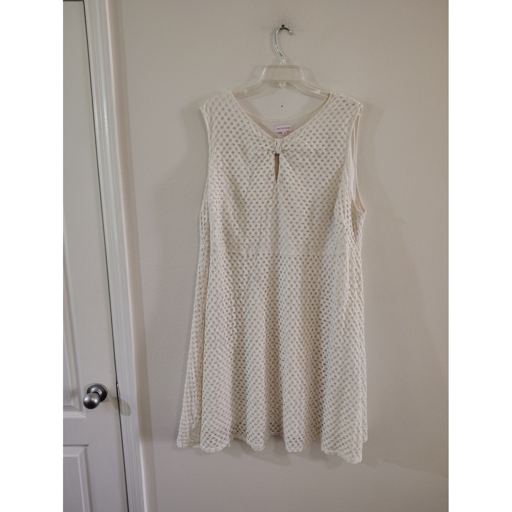 Molly & Isadora Ivory Eyelet Lace Sleeveless Bow Keyhole Dress Plus Size 3X